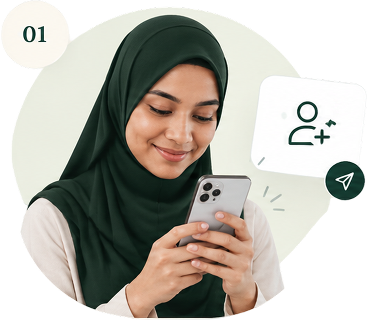 A woman sending a trusted-person invitation from her phone